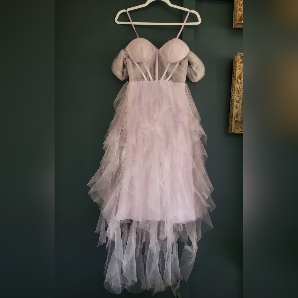 NWT Rare IEENA Sheer Strapless Boned Corset Bustier Ruffled Tulle‎ Dress 2 Lilac